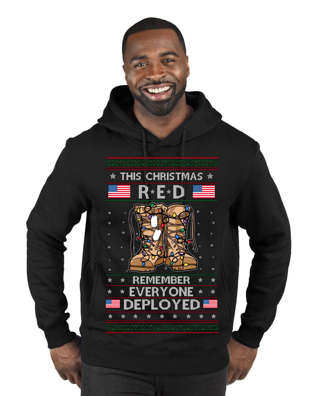 This Christmas RED Remember Everyone Deployed Veteran Ugly Christmas Sweater Premium Graphic Hoodie Sweatshirt