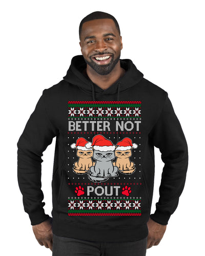Better Not Pout, Cute Sad Santa Cats | Funny Ugly Christmas Sweater Premium Graphic Hoodie Sweatshirt