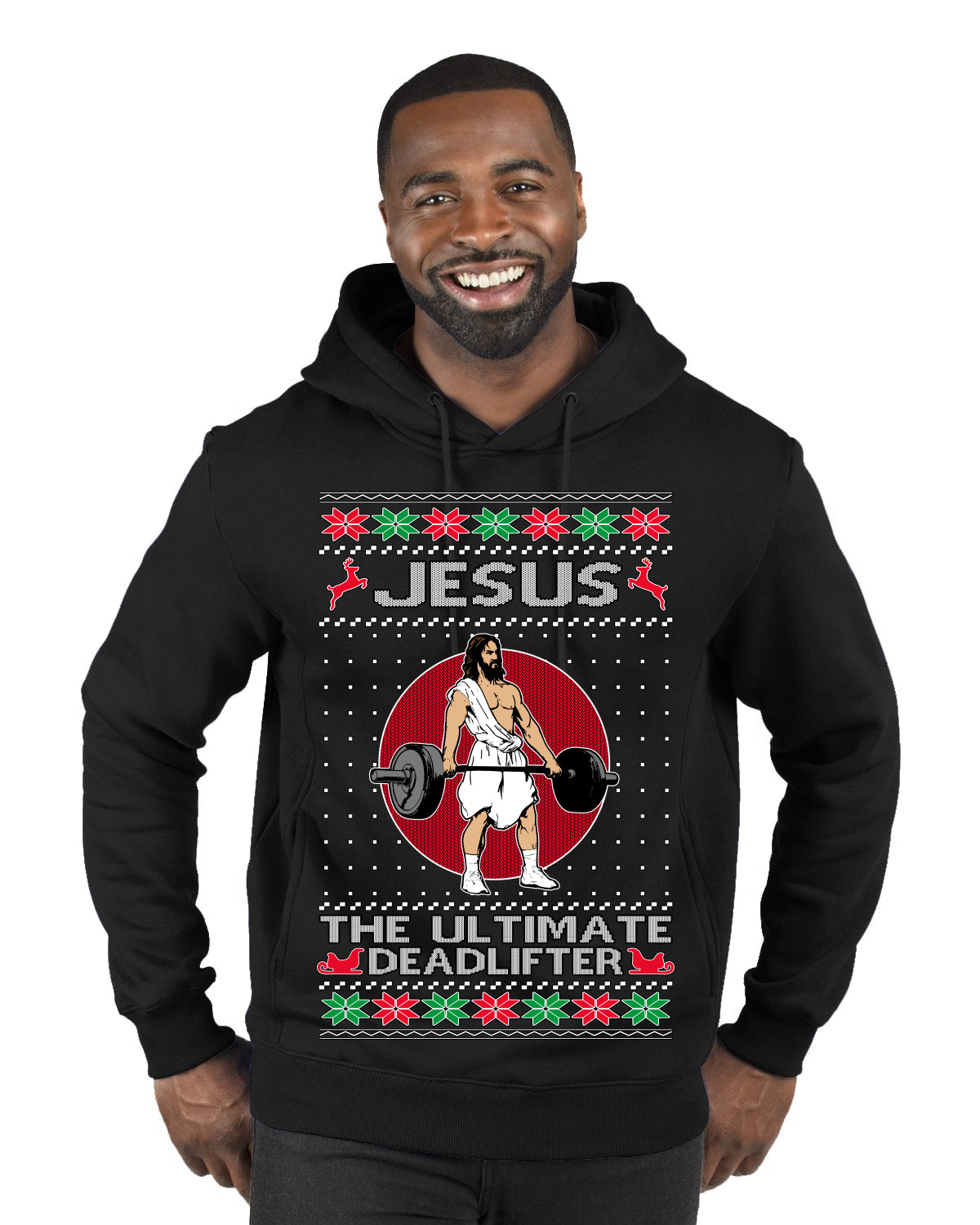 Jesus the Ultimate Deadlifter Funny Ugly Christmas Sweater Premium Graphic Hoodie Sweatshirt