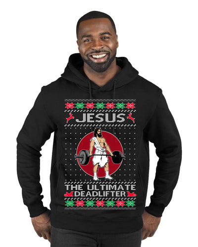 Jesus the Ultimate Deadlifter Funny Ugly Christmas Sweater Premium Graphic Hoodie Sweatshirt