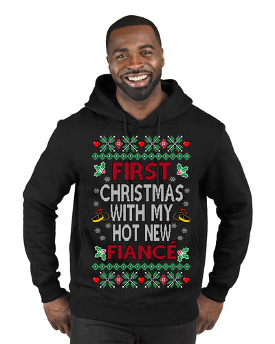 First Christmas With My Hot New Fiance Classic Newlywed Ugly Christmas Sweater Premium Graphic Hoodie Sweatshirt