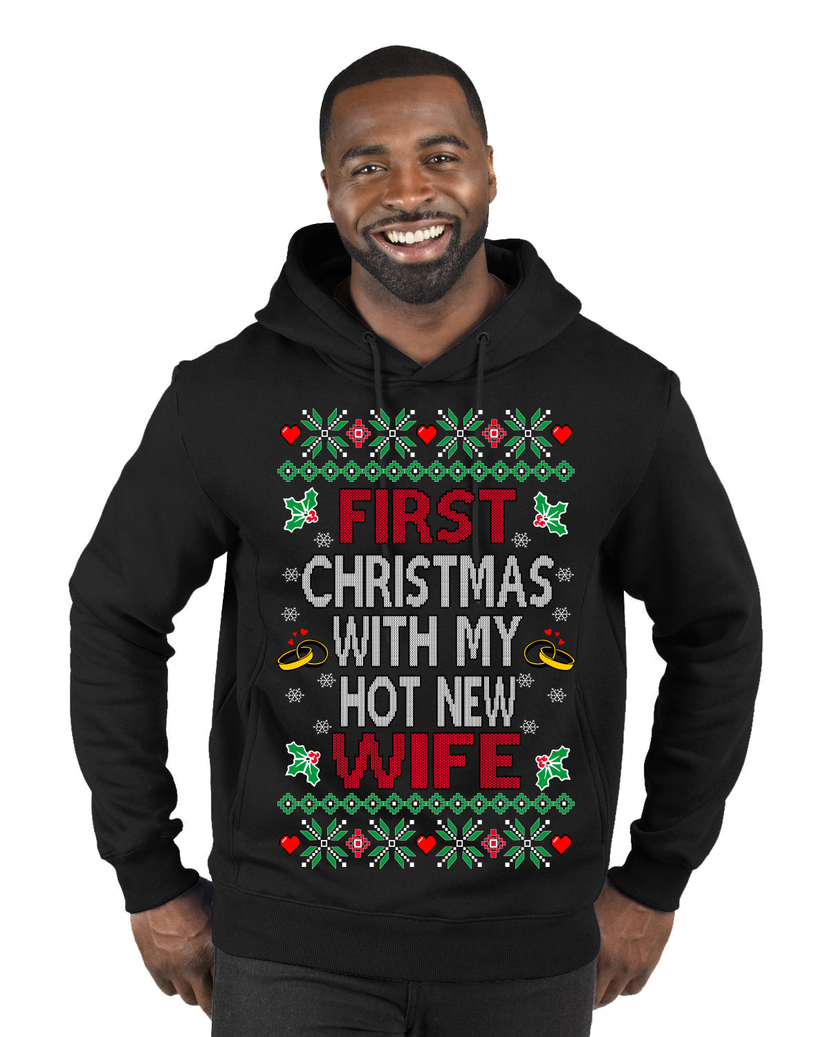 First Christmas With My Hot New Wife Classic Newlywed Ugly Christmas Sweater Premium Graphic Hoodie Sweatshirt