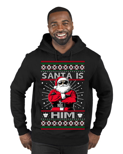 Santa Is Him Funny Gen Z Viral Meme Shades Slang Ugly Christmas Sweater Premium Graphic Hoodie Sweatshirt