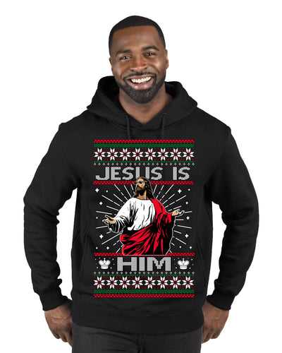 Jesus Is Him Funny Gen Z Viral Meme Shades Slang Ugly Christmas Sweater Premium Graphic Hoodie Sweatshirt