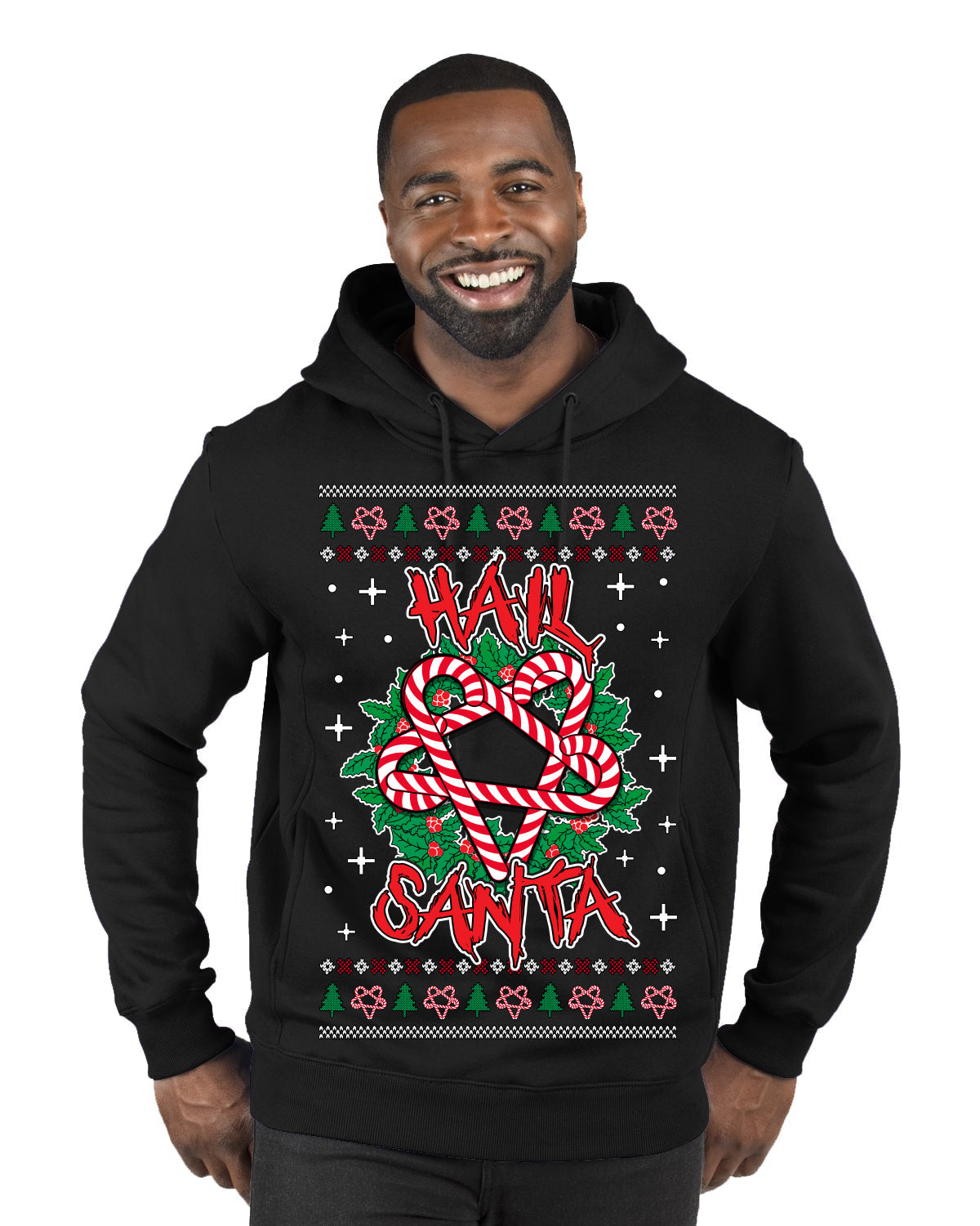 Hail Santa Funny Satanic Candy Devil Heavy Metal Satan Ugly Christmas Sweater Premium Graphic Hoodie Sweatshirt