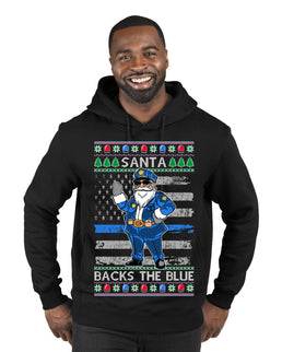 Santa Backs The Blue Pro Police Santa Claus Ugly Christmas Sweater Premium Graphic Hoodie Sweatshirt