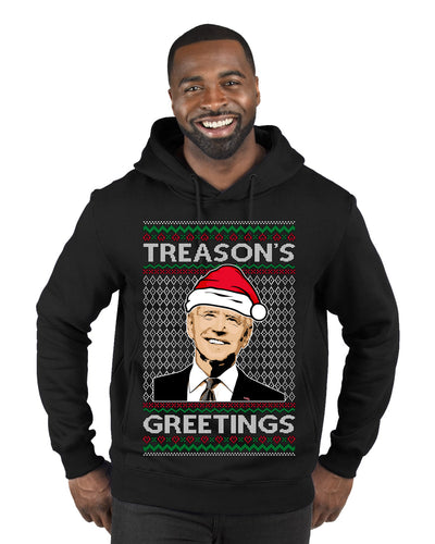 Treason's Greetings Biden President Humor Ugly Christmas Sweater Premium Graphic Hoodie Sweatshirt