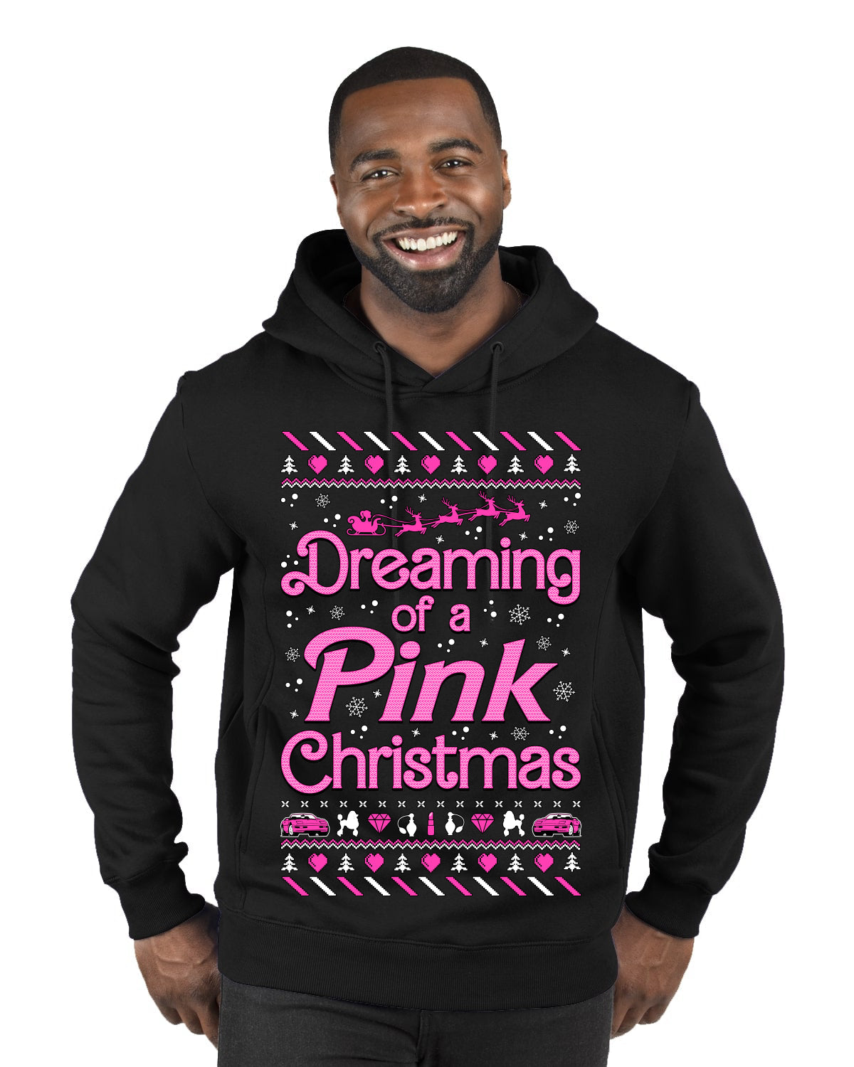 Dreaming Of A Pink Chirstmas Girly Woman Movie Party Ugly Christmas Sweater Premium Graphic Hoodie Sweatshirt