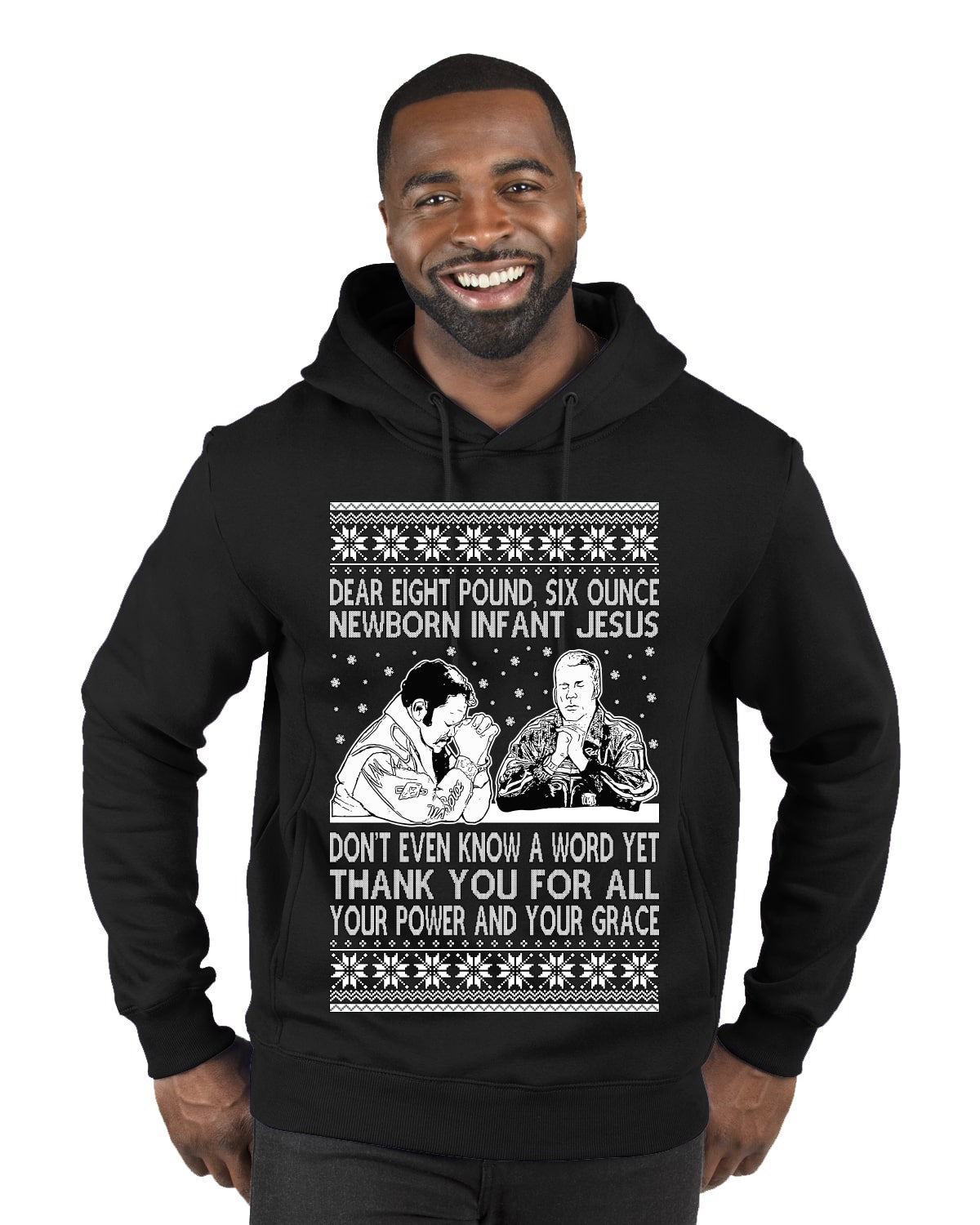 8 Pound 6 Ounce Baby Jesus Shake and Bake  Ugly Christmas Sweater Premium Graphic Hoodie Sweatshirt