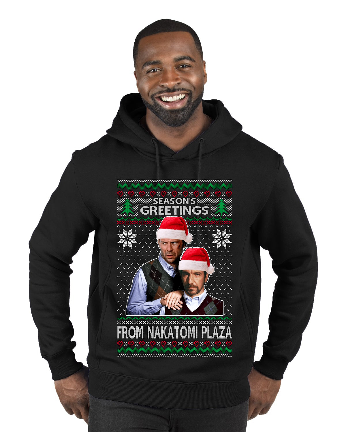 Season's Greeting From Nakatomi Plaza Ugly Christmas Sweater Premium Graphic Hoodie Sweatshirt