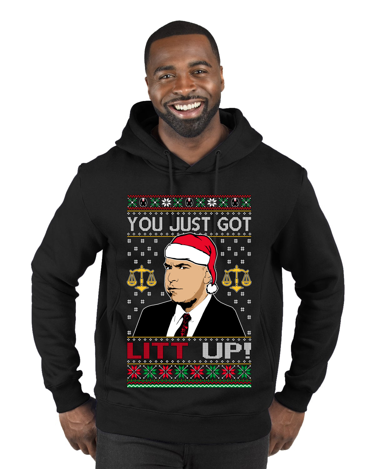 Just Got Litt Up Louis Tv Show Parody Ugly Christmas Sweater Premium Graphic Hoodie Sweatshirt
