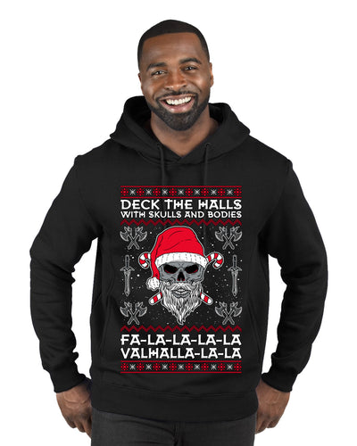 Valhalla Deck The Halls With Skulls & Bodies Ugly Christmas Sweater Premium Graphic Hoodie Sweatshirt