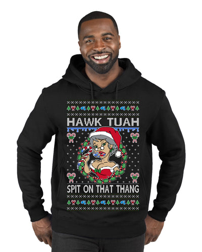 Hawk Tuah Spit On That Thang Mrs Claus Funny Meme Ugly Christmas Sweater Premium Graphic Hoodie Sweatshirt