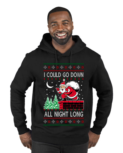 I Could Go Down All Night Long, Ugly Christmas Sweater Premium Graphic Hoodie Sweatshirt