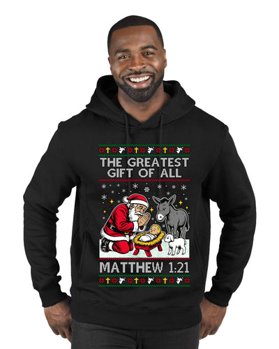 The Greatest Gift Of All Matthew 1:21, Ugly Christmas Sweater Premium Graphic Hoodie Sweatshirt