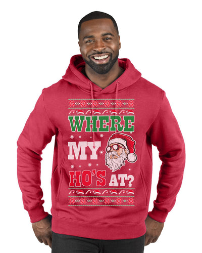 Where my Hos At Santa Funny Ugly Christmas Sweater Premium Graphic Hoodie Sweatshirt