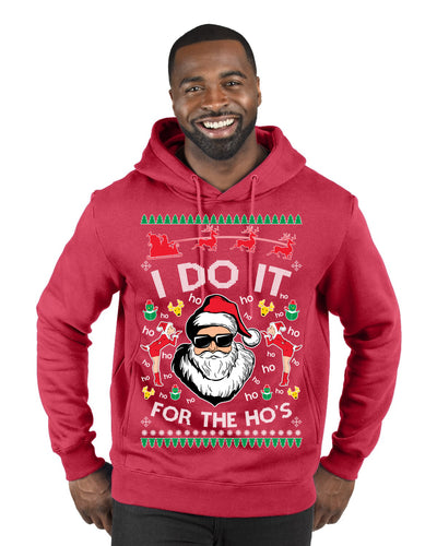 I Do It for the Hos Funny Santa Claus Ugly Christmas Sweater Premium Graphic Hoodie Sweatshirt