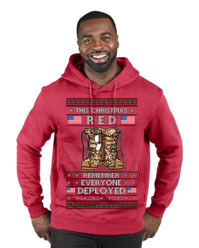 This Christmas RED Remember Everyone Deployed Veteran Ugly Christmas Sweater Premium Graphic Hoodie Sweatshirt