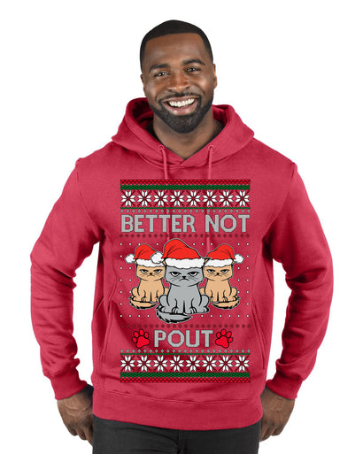 Better Not Pout, Cute Sad Santa Cats | Funny Ugly Christmas Sweater Premium Graphic Hoodie Sweatshirt