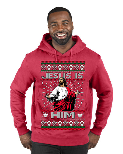 Jesus Is Him Funny Gen Z Viral Meme Shades Slang Ugly Christmas Sweater Premium Graphic Hoodie Sweatshirt