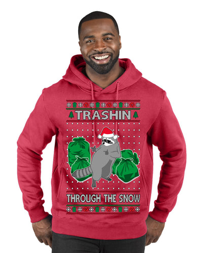 Trashin Through the Snow Funny Trash Panda Raccoon Meme Ugly Christmas Sweater Premium Graphic Hoodie Sweatshirt