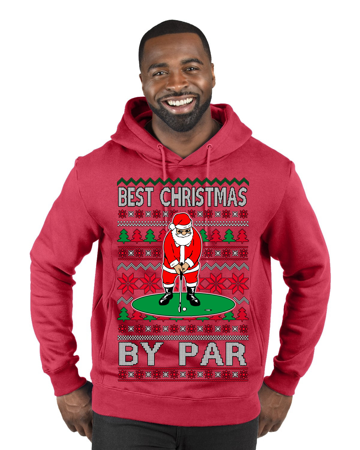 Best Christmas By Par Funny Santa Golfing Pun Sports Golf Ugly Christmas Sweater Premium Graphic Hoodie Sweatshirt