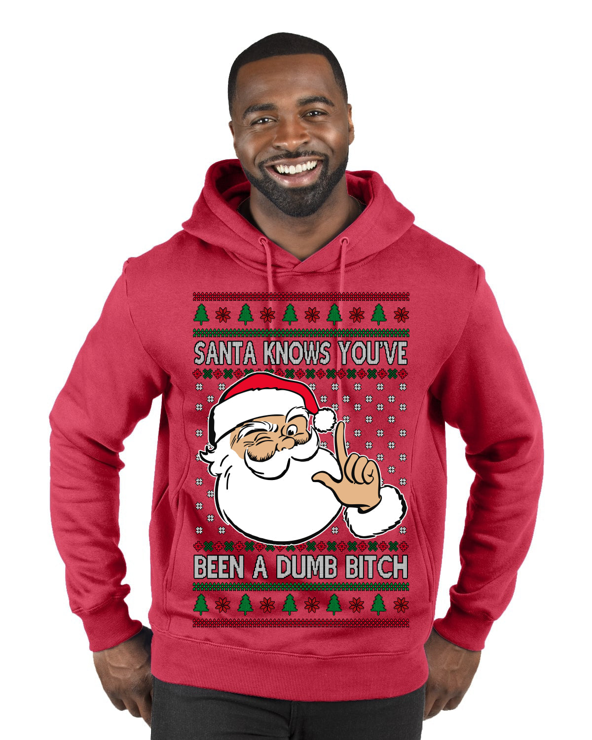 Santa Knows You've Been a Dumb Bitch Funny Vulgar Dirty Ugly Christmas Sweater Premium Graphic Hoodie Sweatshirt
