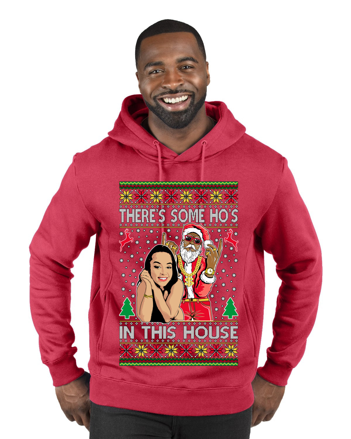 Santa the Plug Hos In This House  Ugly Christmas Sweater Premium Graphic Hoodie Sweatshirt