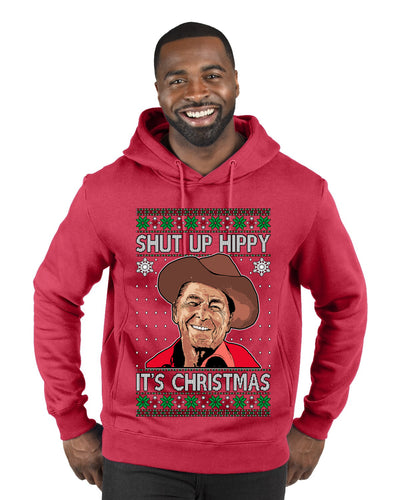 Shut Up Hippy It's Christmas Ugly Christmas Sweater Premium Graphic Hoodie Sweatshirt