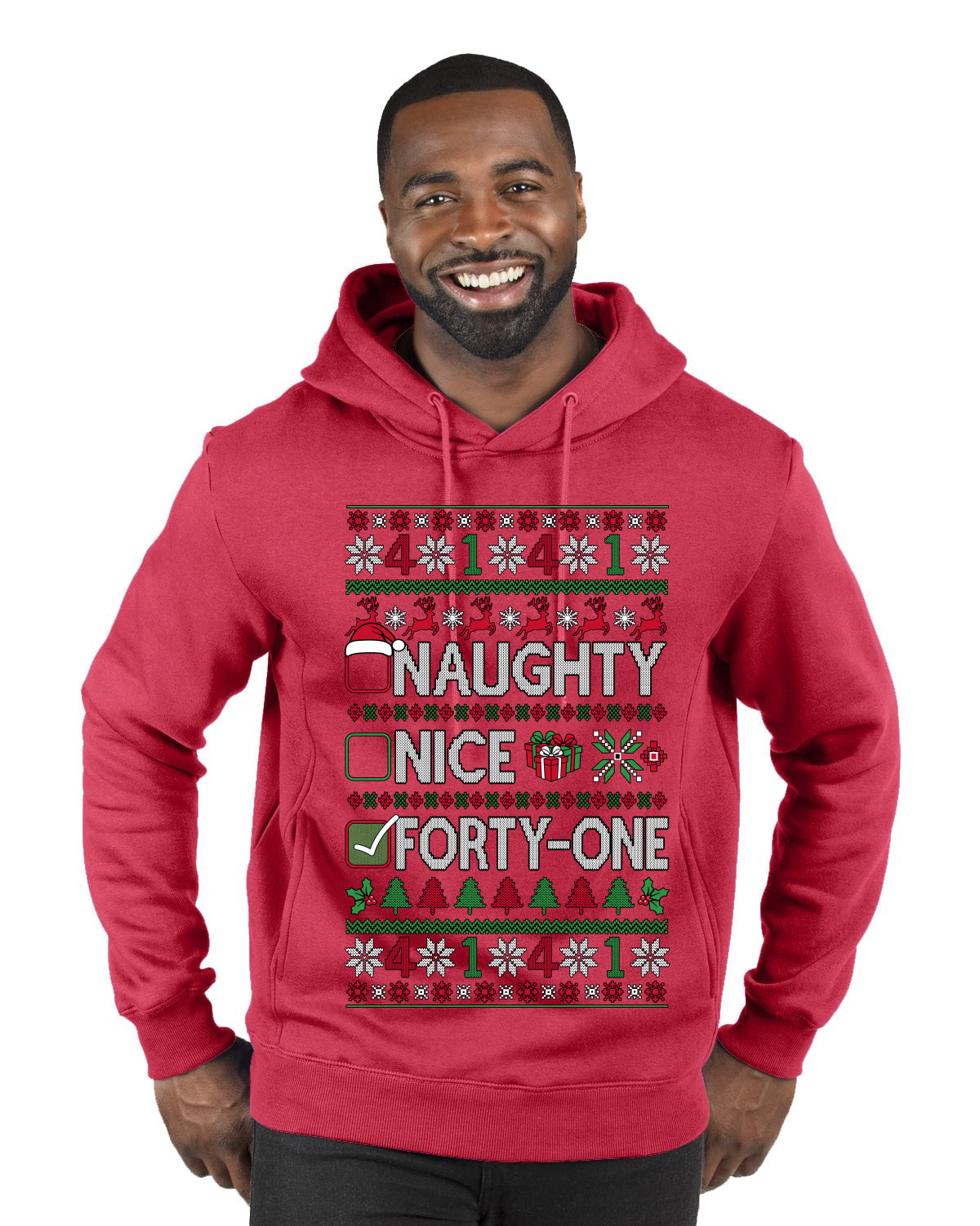 Naughty Nice 41, Ugly Christmas Unisex Sweater List, Extra Festive, Ugly Christmas Sweater Premium Graphic Hoodie Sweatshirt