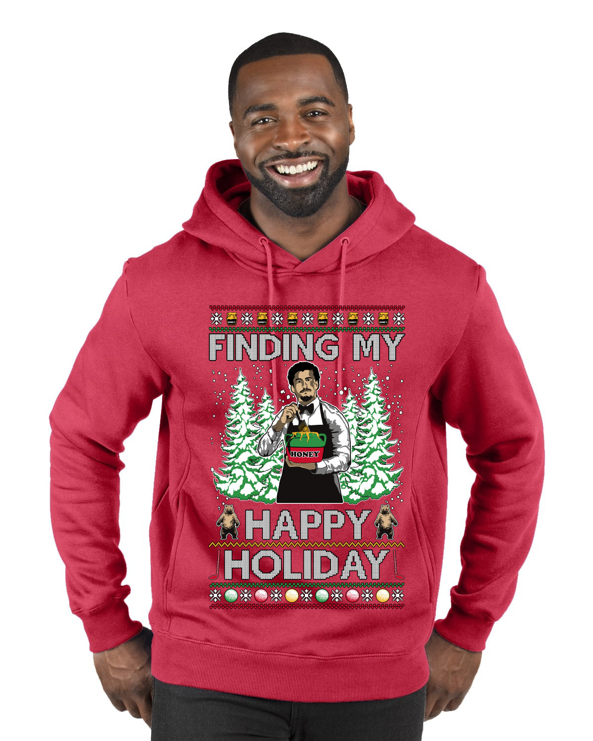 Finding My Happy Holiday, Ugly Christmas Sweater Premium Graphic Hoodie Sweatshirt