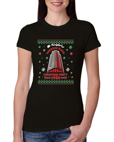 Nakatomi Plaza Christmas Party 1988 Ugly Christmas Sweater Womens Slim Fit Junior Tee