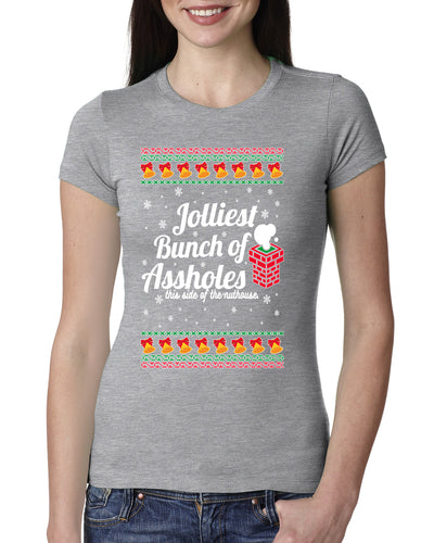 Jolliest Bunch of Assholes Xmas Movie Ugly Christmas Sweater Womens Slim Fit Junior Tee