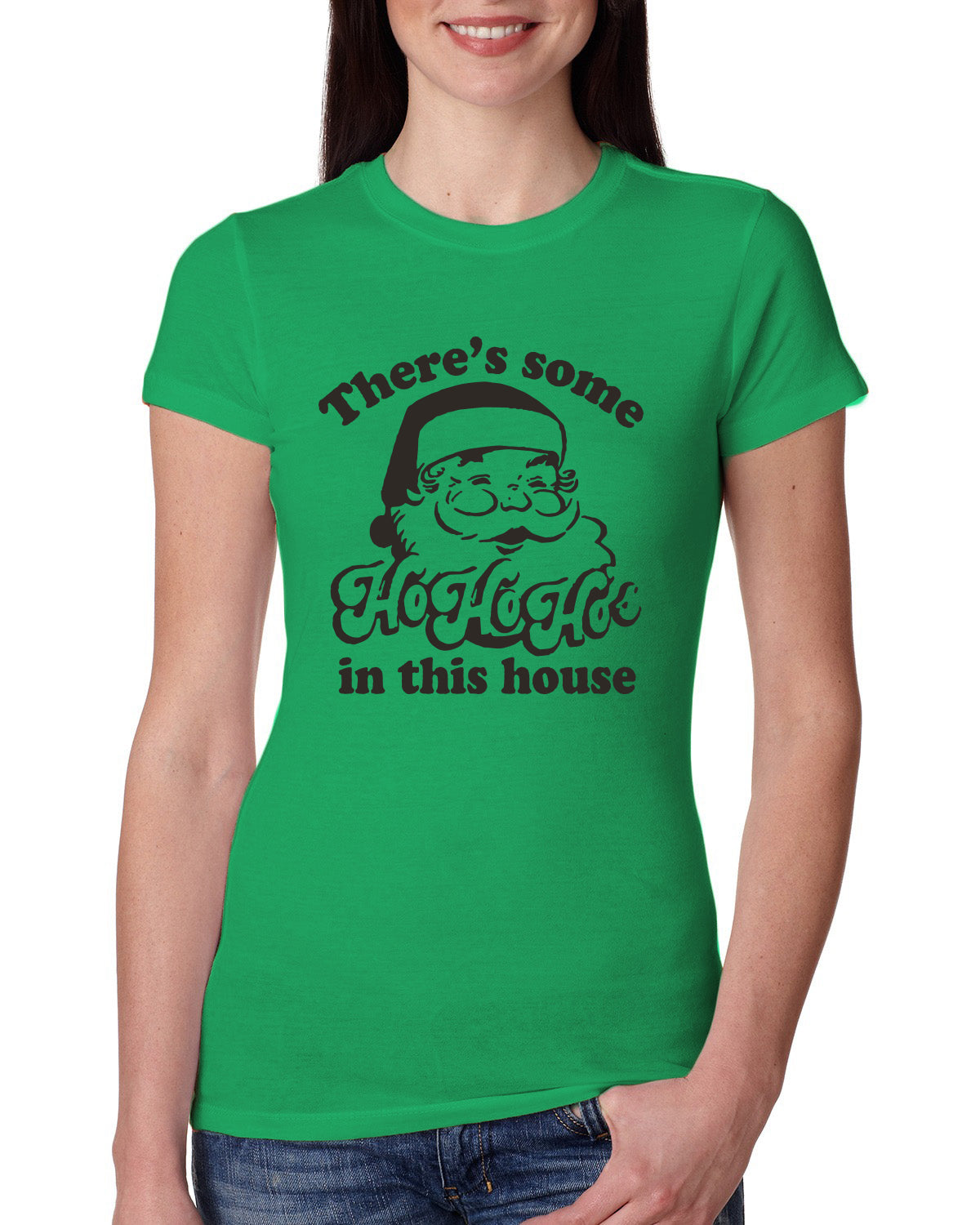 Theres some Ho Ho Ho in this House Ugly Christmas Sweater Womens Slim Fit Junior Tee