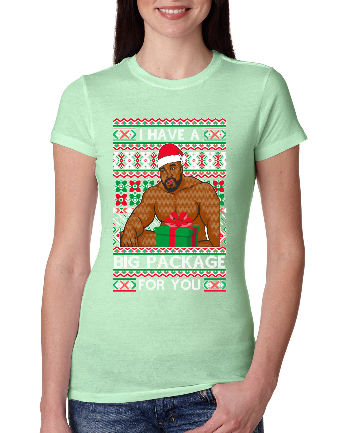 I have a Big package Meme Barry Wood  Ugly Christmas Sweater Womens Slim Fit Junior Tee