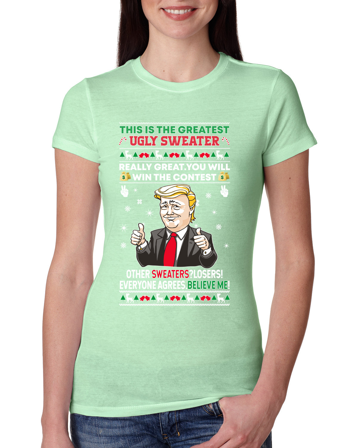 Trump This is the Greatest Ugly Christmas Sweater Womens Slim Fit Junior Tee