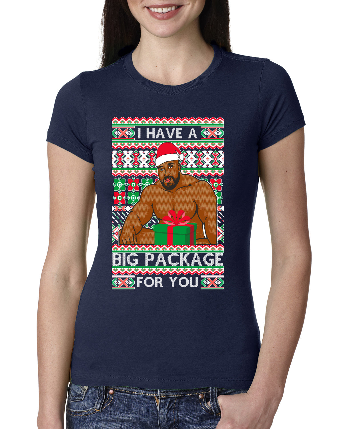 I have a Big package Meme Barry Wood  Ugly Christmas Sweater Womens Slim Fit Junior Tee