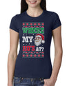 Where my Hos At Santa Funny Ugly Christmas Sweater Womens Slim Fit Junior Tee