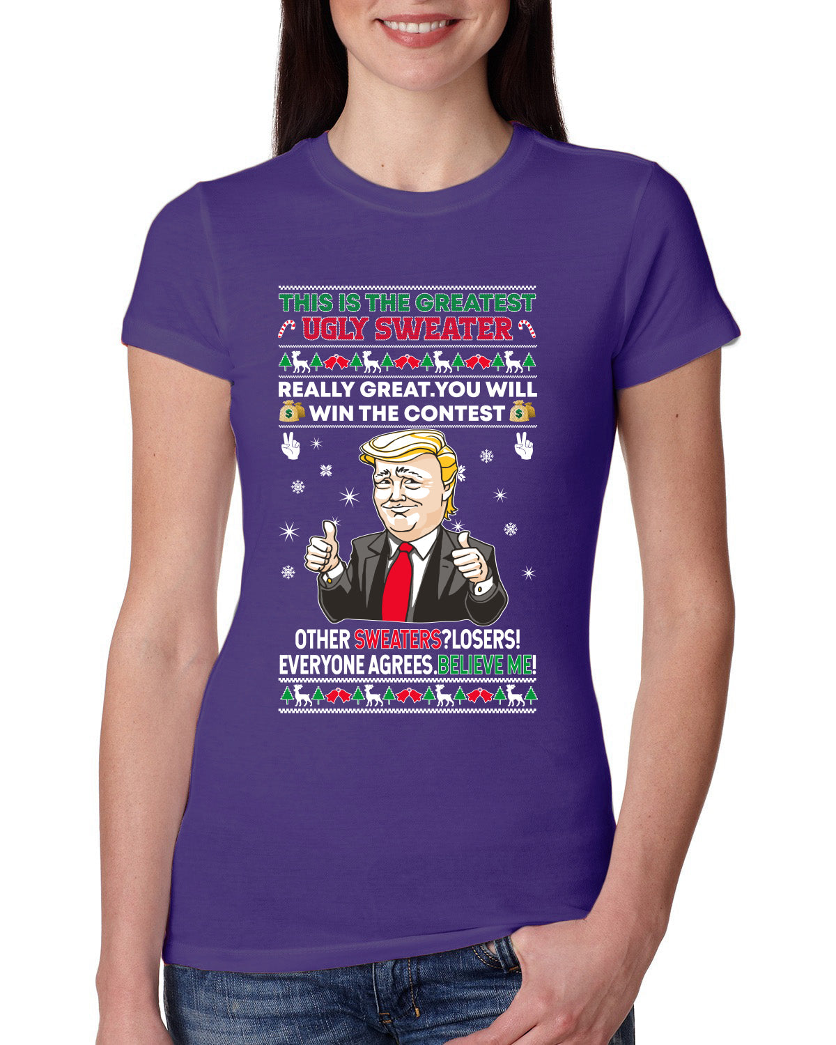 Trump This is the Greatest Ugly Christmas Sweater Womens Slim Fit Junior Tee