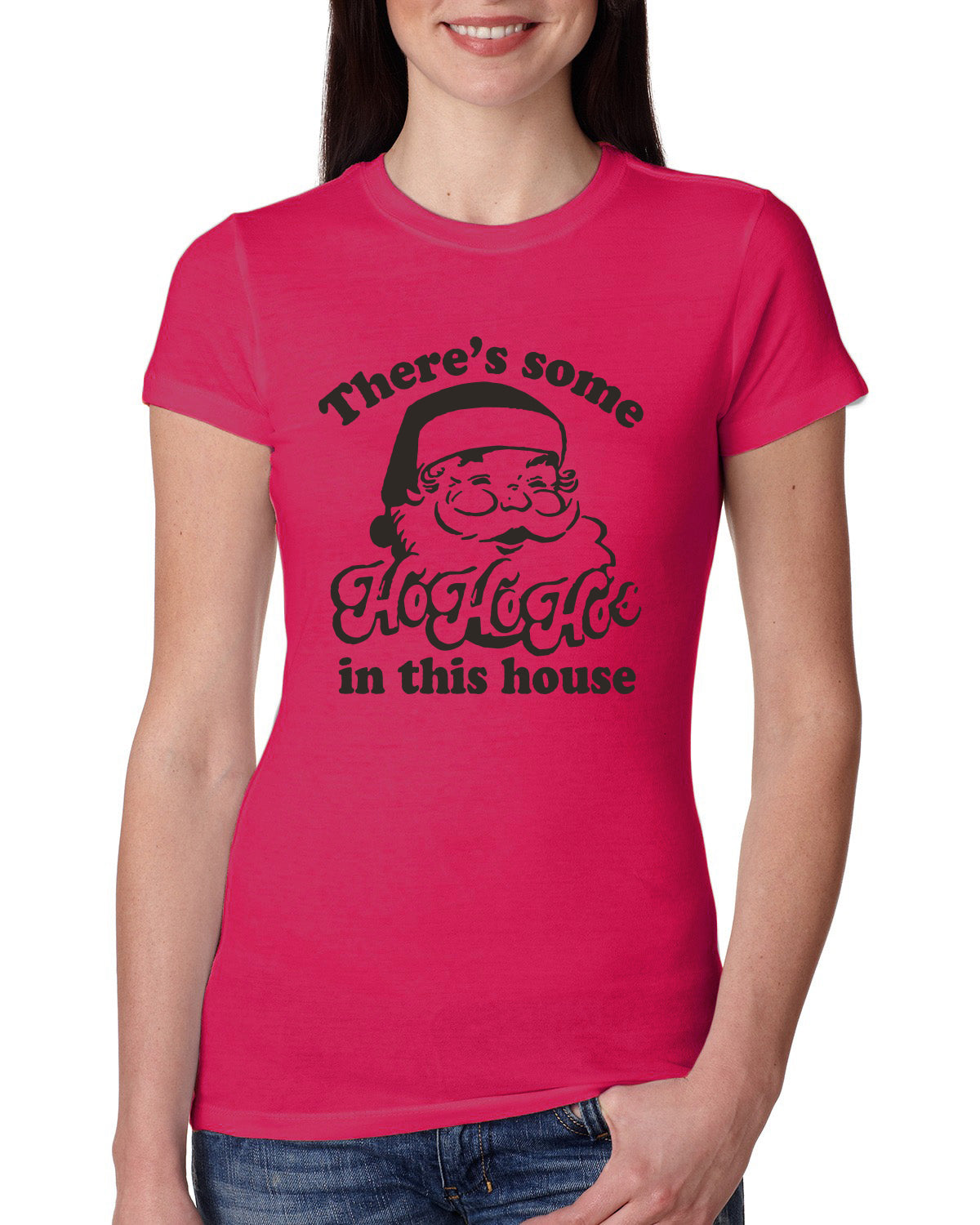 Theres some Ho Ho Ho in this House Ugly Christmas Sweater Womens Slim Fit Junior Tee