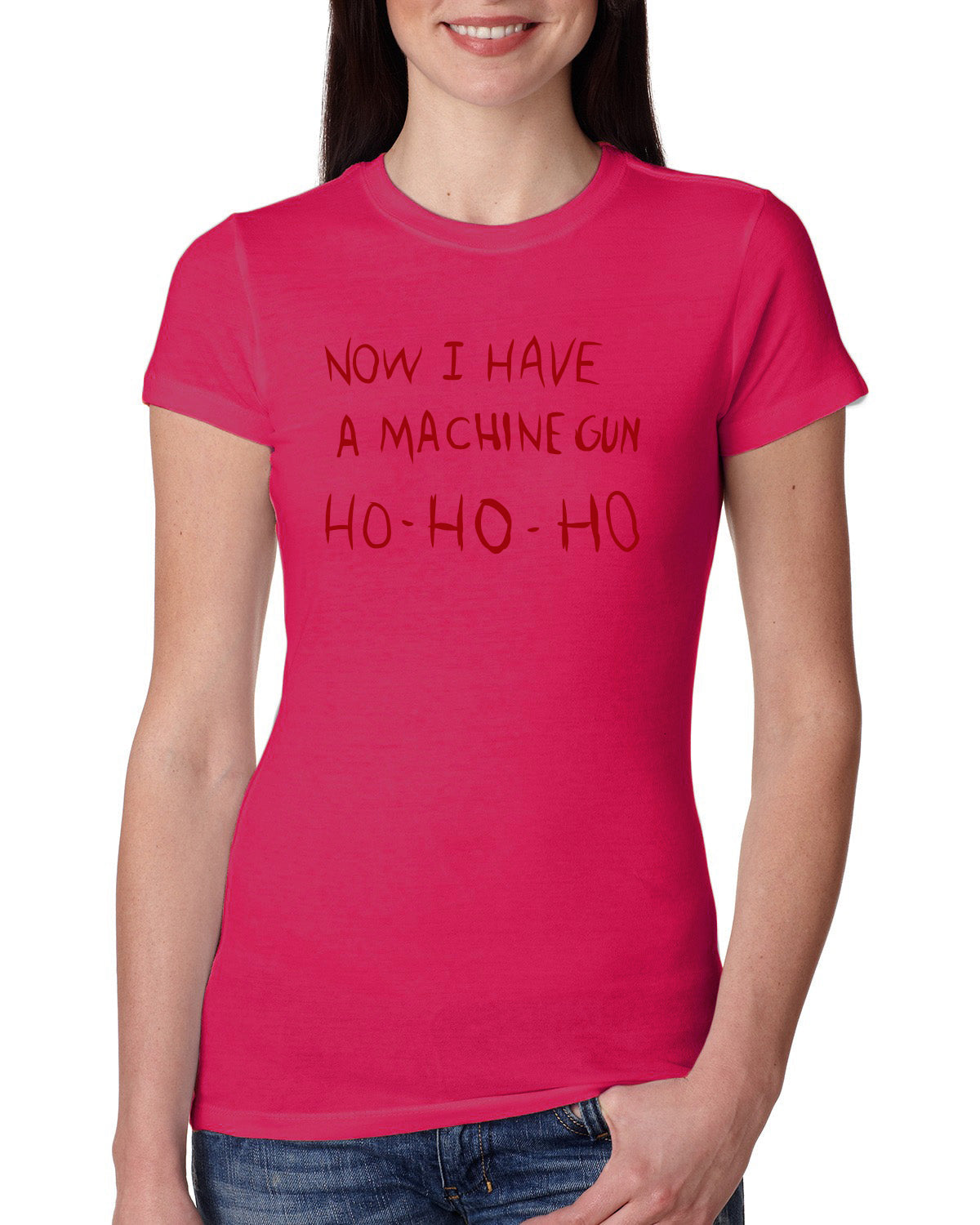 Die Hard Now I Have a Machine Gun Ho ho ho Christmas Womens Slim Fit Junior Tee