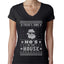 Theres Some Hos in the House Santa Ugly Christmas Sweater Womens Junior Fit V-Neck Tee
