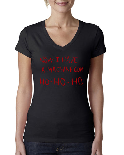 Die Hard Now I Have a Machine Gun Ho ho ho Christmas Womens Junior Fit V-Neck Tee