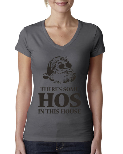 Theres some Hos in this House Ugly Christmas Sweater Womens Junior Fit V-Neck Tee