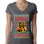 Strike First Strike Hard No Mercy Xmas Ugly Christmas Sweater Womens Junior Fit V-Neck Tee
