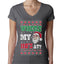 Where my Hos At Santa Funny Ugly Christmas Sweater Womens Junior Fit V-Neck Tee