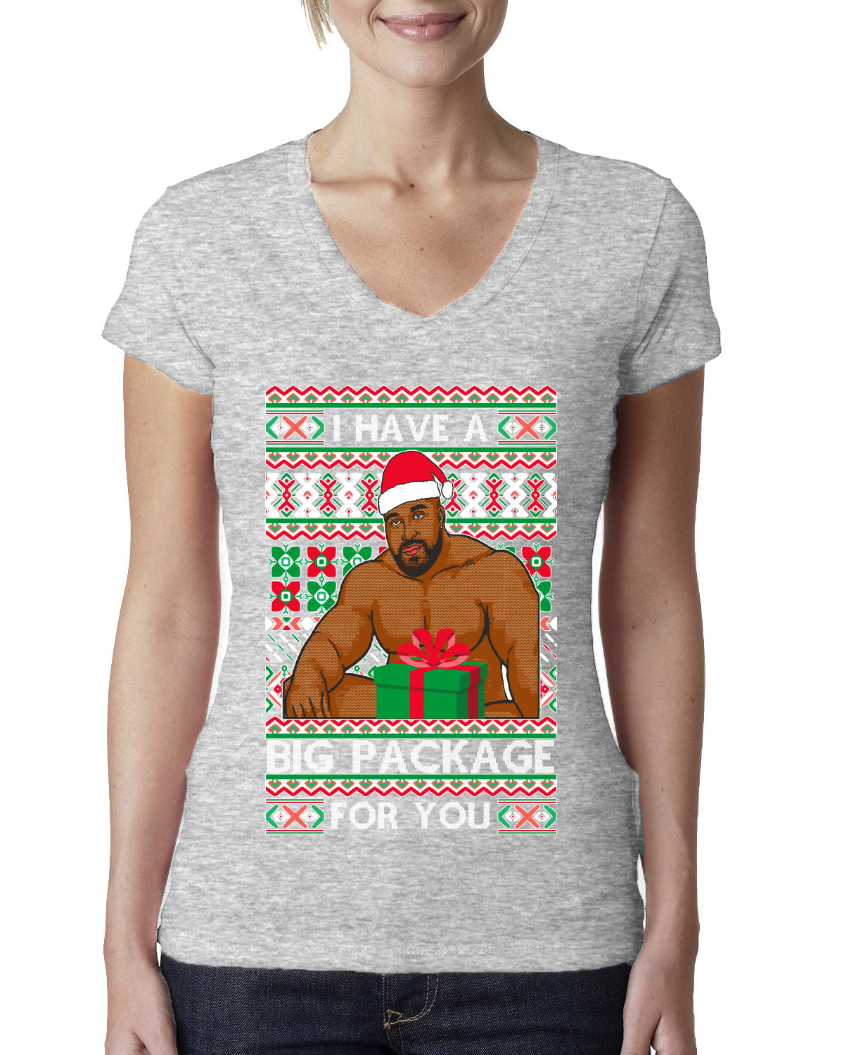 I have a Big package Meme Barry Wood  Ugly Christmas Sweater Womens Junior Fit V-Neck Tee
