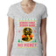 Strike First Strike Hard No Mercy Xmas Ugly Christmas Sweater Womens Junior Fit V-Neck Tee