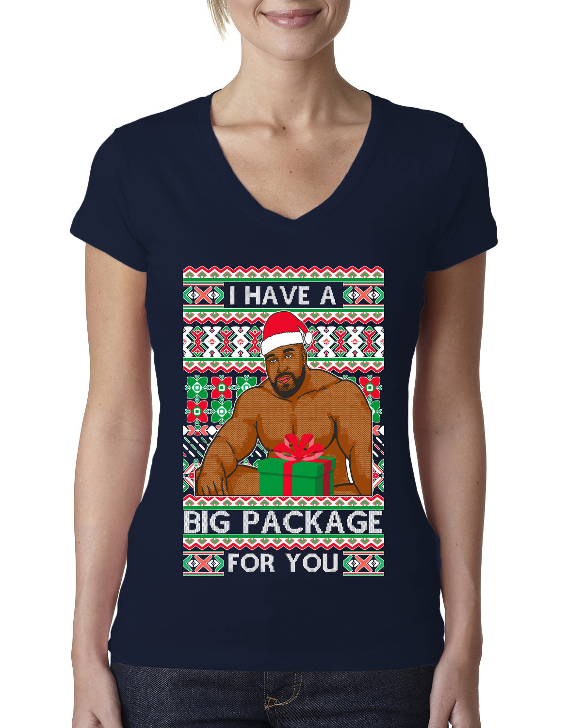 I have a Big package Meme Barry Wood  Ugly Christmas Sweater Womens Junior Fit V-Neck Tee