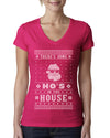 Theres Some Hos in the House Santa Ugly Christmas Sweater Womens Junior Fit V-Neck Tee